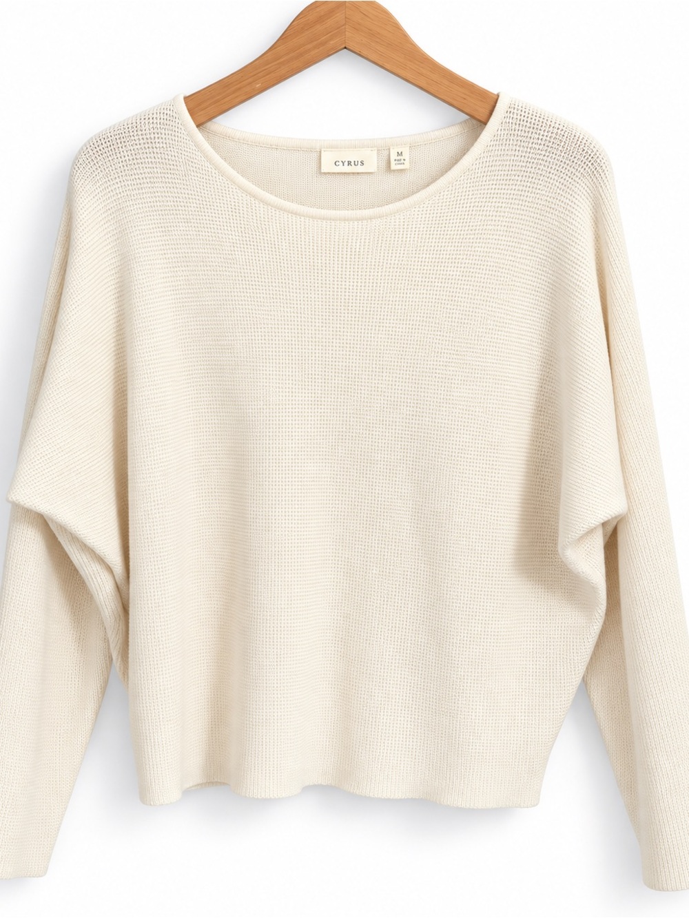 Cyrus Ivory Waffle Knit Dolman Sweater Women’s M Boat Neck